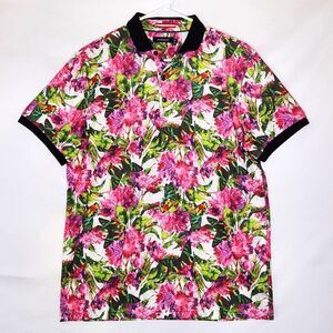 Barabas Luxury Polo Shirt Mens M Pink Green Tropical Floral Butterfly Print Golf